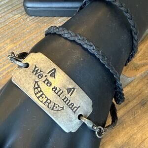 Alice In Wonderland We Are All Mad Here Silver Tone Wrap Bracelet Halloween